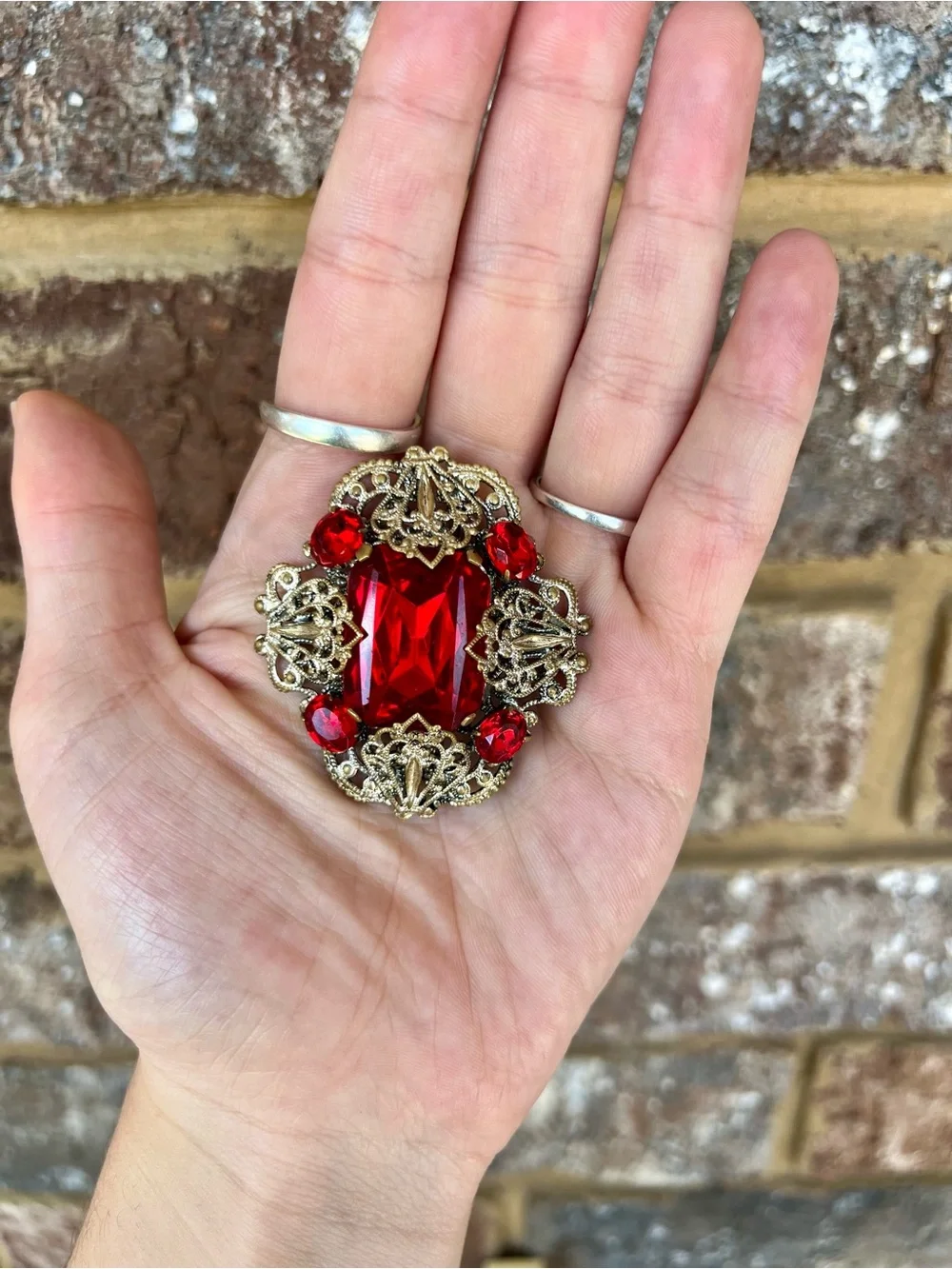 Vintage Red and Gold Ornate Brooch